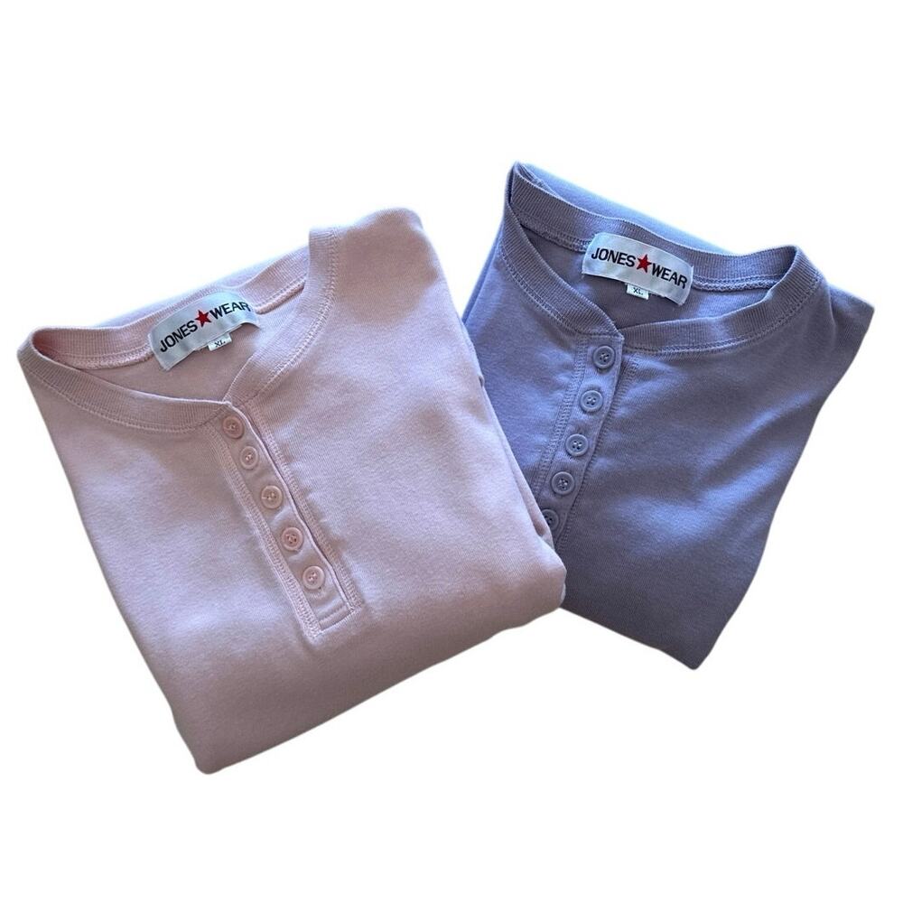 *Jones Wear Long Sleeve Henley T Shirts Size XL Purple &PinkJones Of New York
